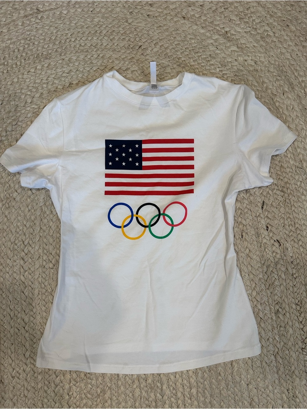 SKIMS White Olympic Rings & American Flag Graphic Tee